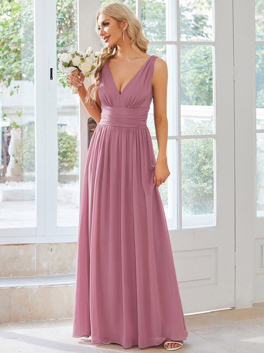 V Neck Sleeveless Pleated Chiffon Evening Dress #color_Purple Orchid