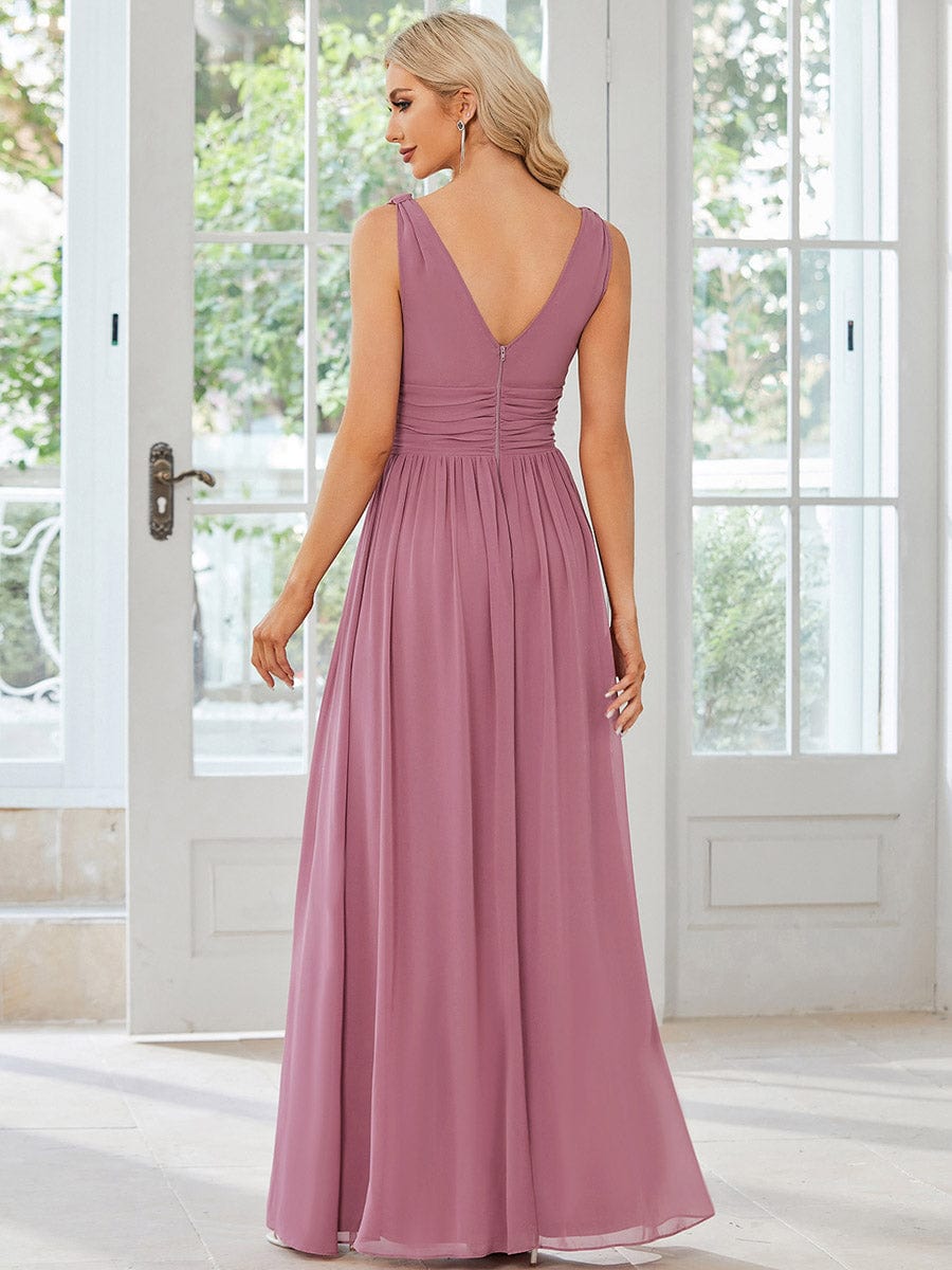 V Neck Sleeveless Pleated Chiffon Evening Dress #color_Purple Orchid