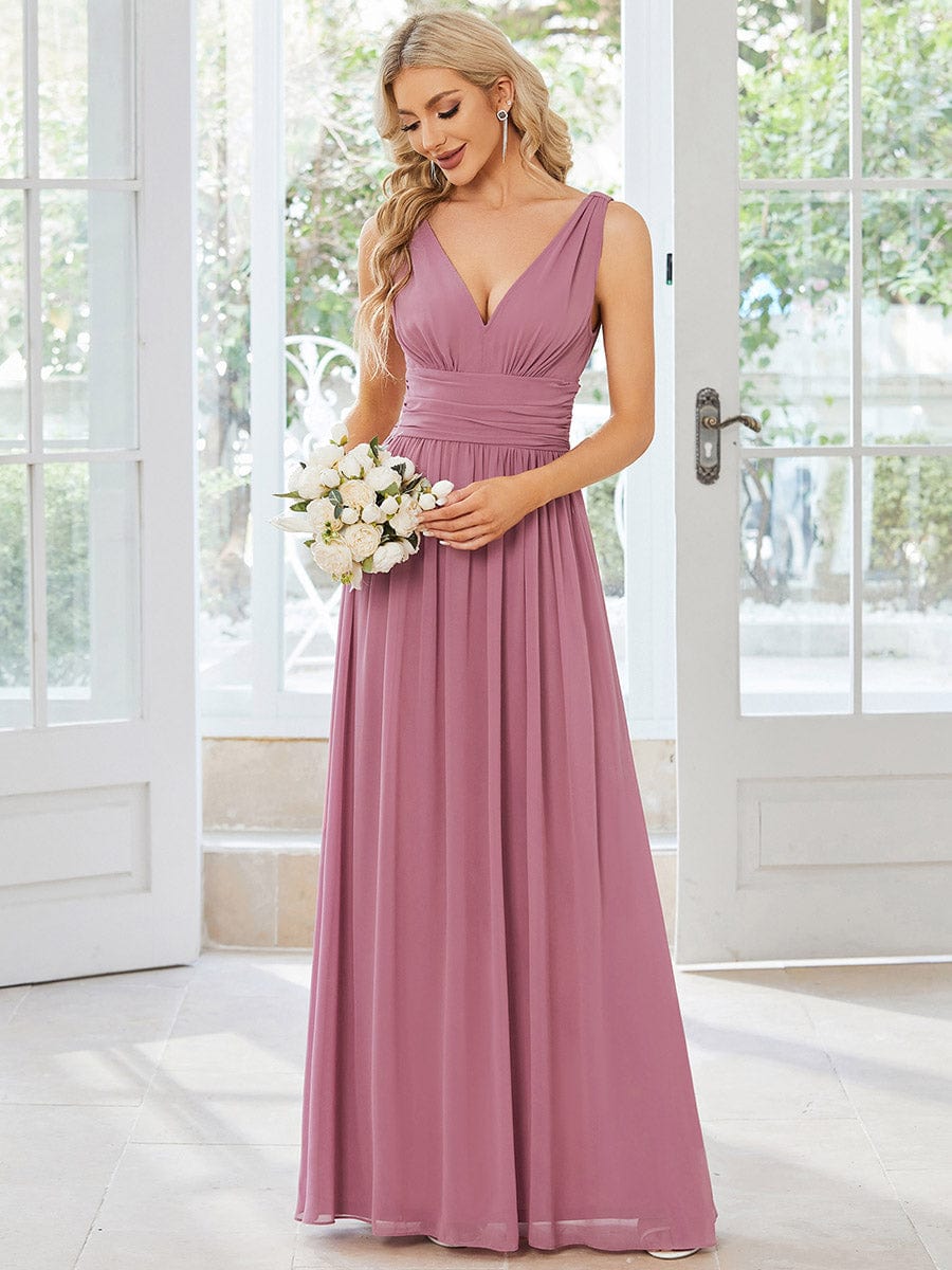 Elegant V Neck A Line Chiffon Maxi Bridesamid Dresses #color_Purple Orchid