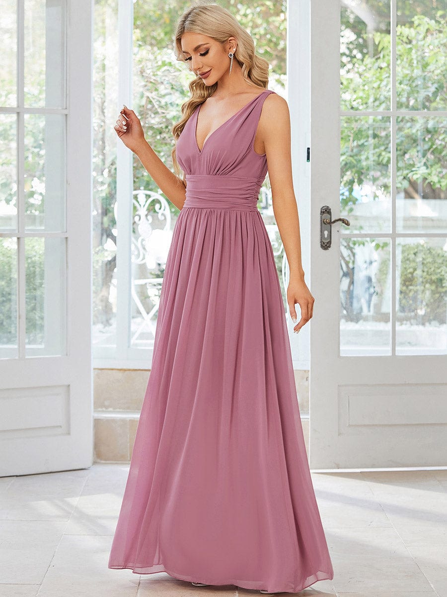 V Neck Sleeveless Pleated Chiffon Evening Dress #color_Purple Orchid