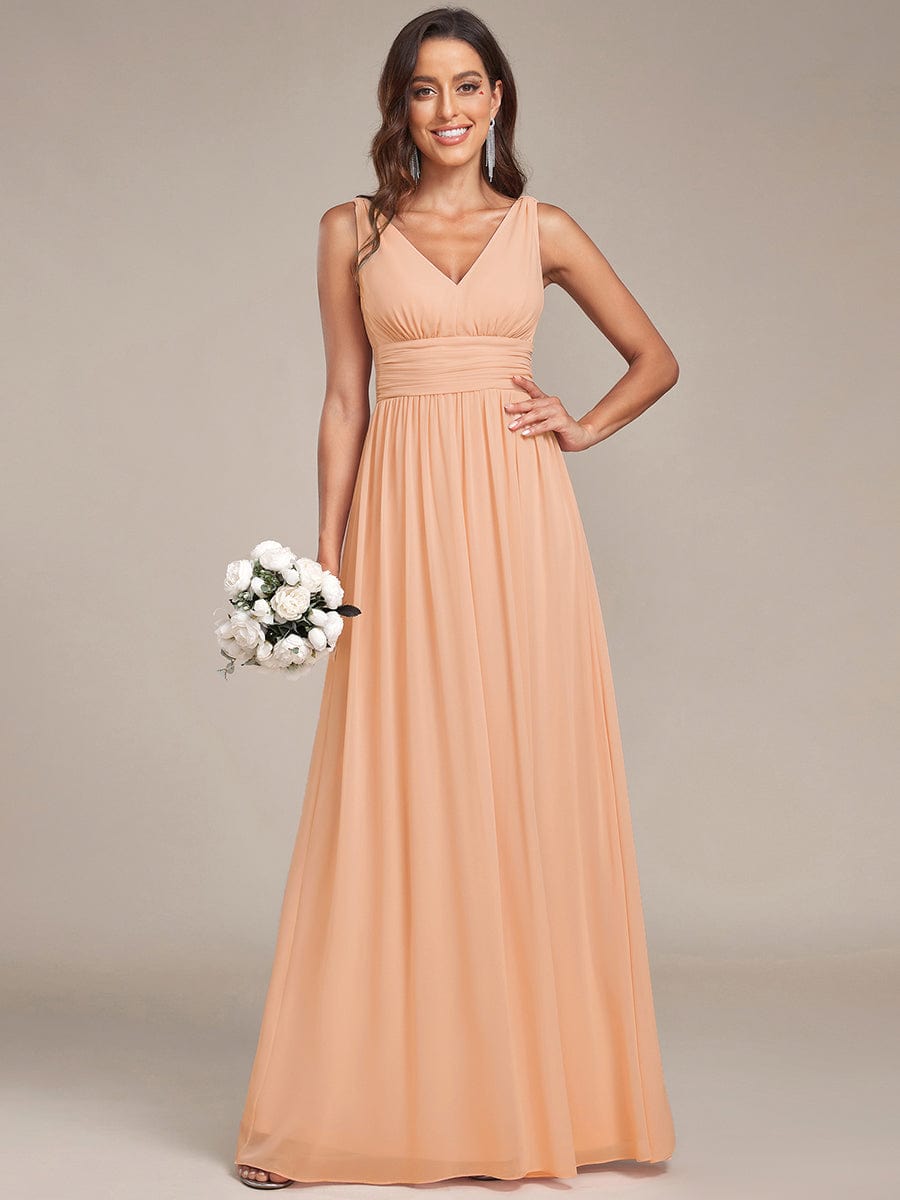 Elegant V Neck A Line Chiffon Maxi Bridesamid Dresses #color_Peach