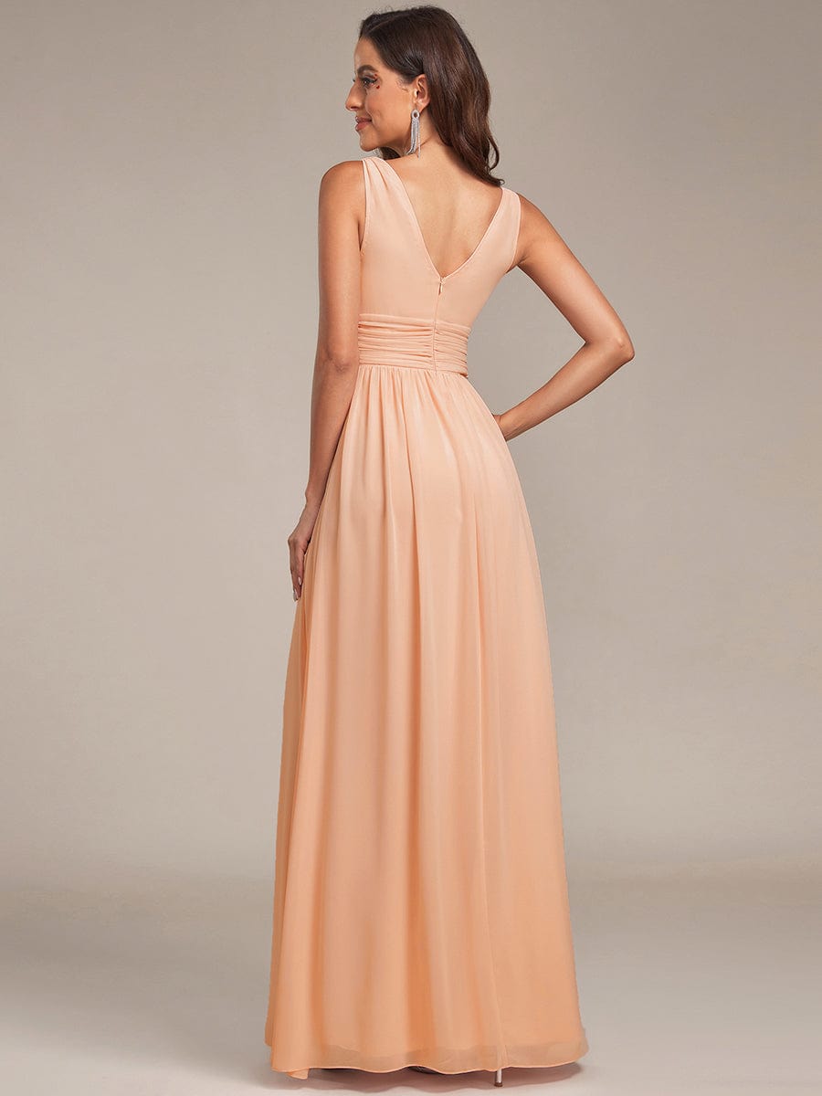 Elegant V Neck A Line Chiffon Maxi Bridesamid Dresses #color_Peach