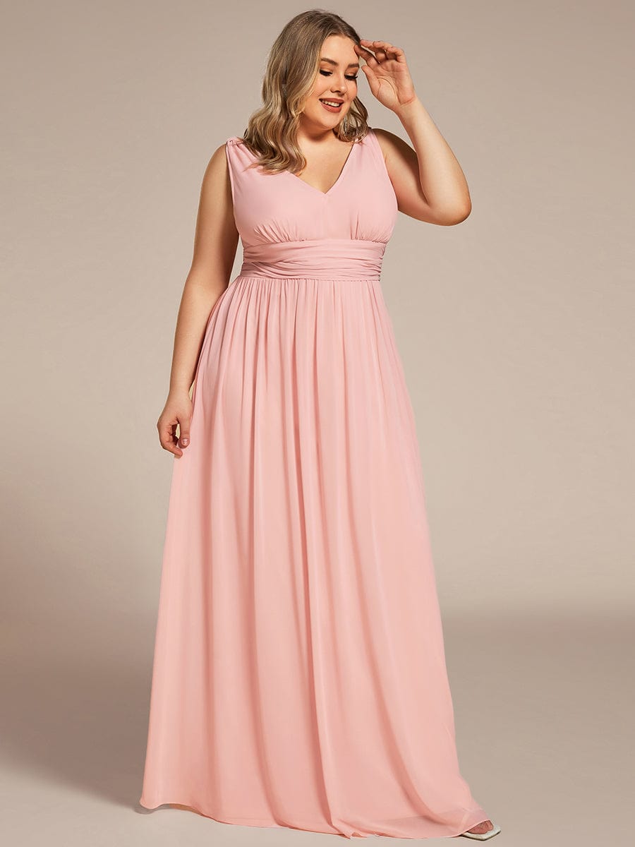 Elegant V Neck A Line Chiffon Maxi Bridesamid Dresses #color_Pink