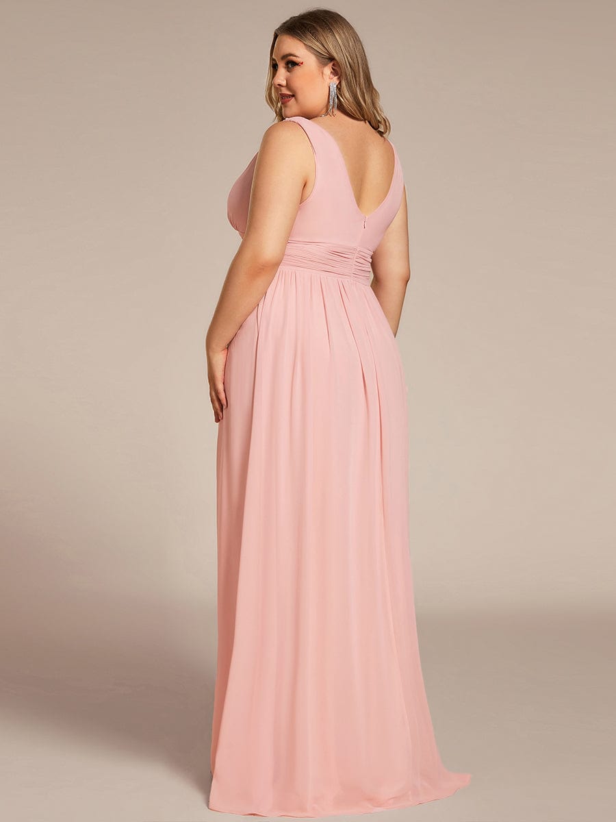 V Neck Sleeveless Pleated Chiffon Evening Dress #color_Pink