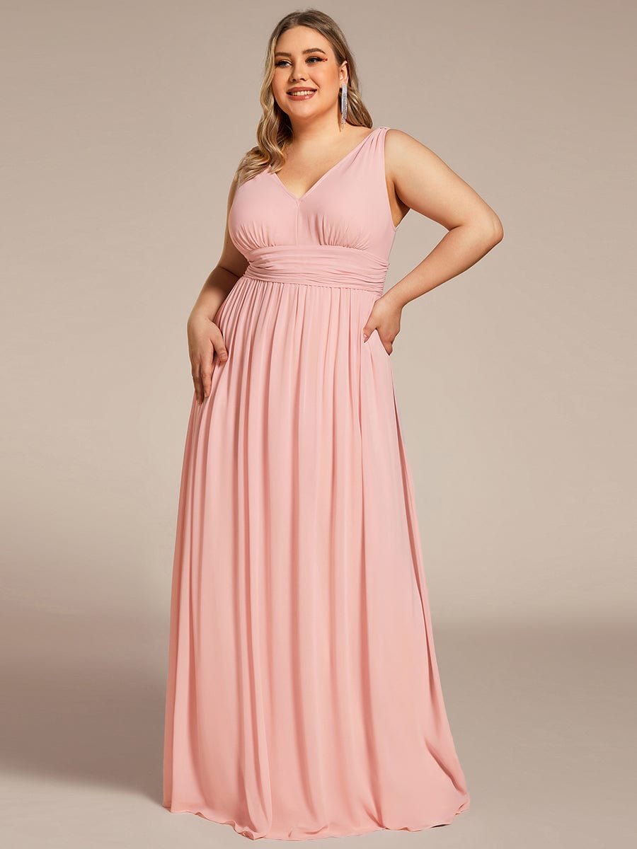 Elegant V Neck A Line Chiffon Maxi Bridesamid Dresses #color_Pink