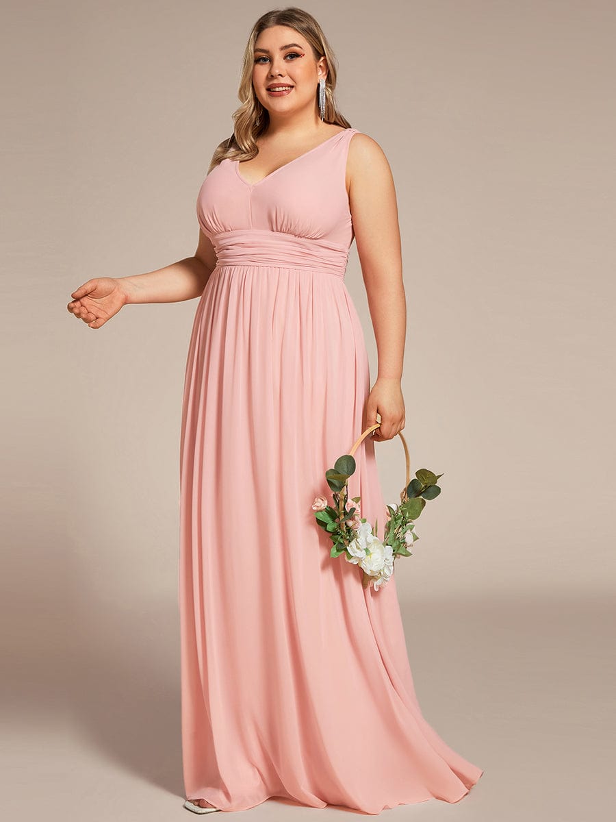 Elegant V Neck A Line Chiffon Maxi Bridesamid Dresses #color_Pink