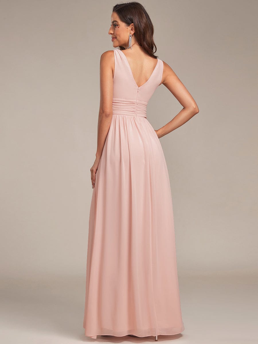 Elegant V Neck A Line Chiffon Maxi Bridesamid Dresses #color_Pink