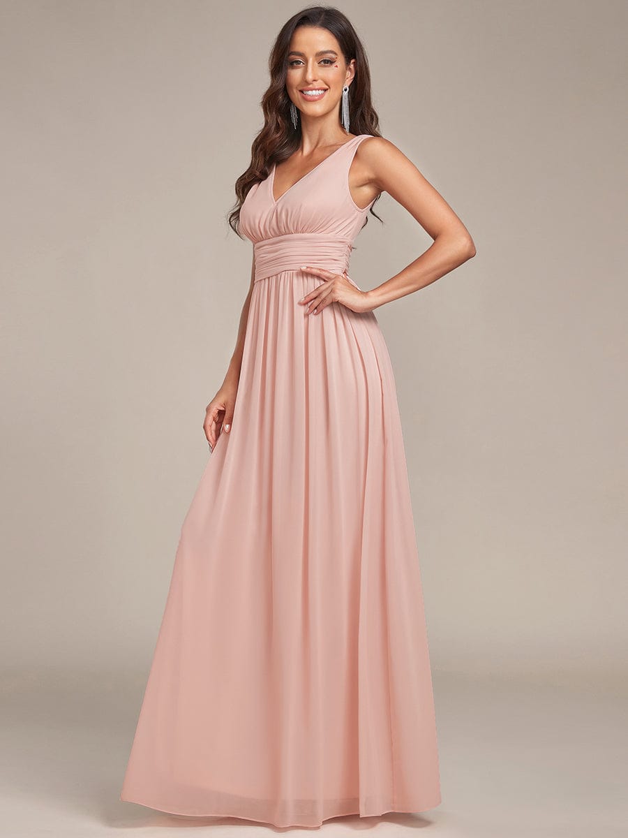 Elegant V Neck A Line Chiffon Maxi Bridesamid Dresses #color_Pink