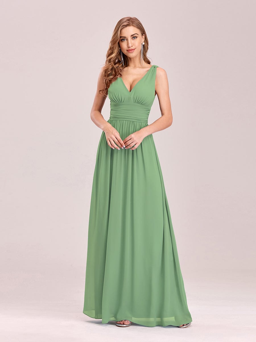 Elegant V Neck A Line Chiffon Maxi Bridesamid Dresses #color_Sage Green