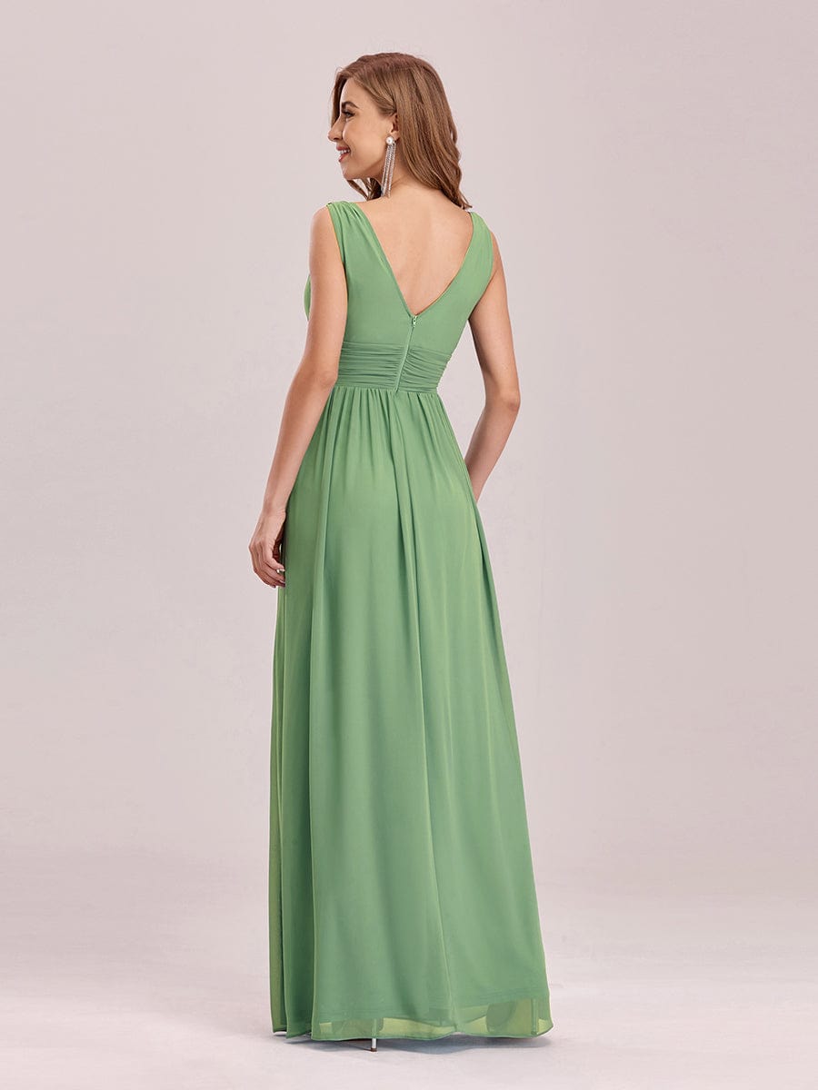 Elegant V Neck A Line Chiffon Maxi Bridesamid Dresses #color_Sage Green