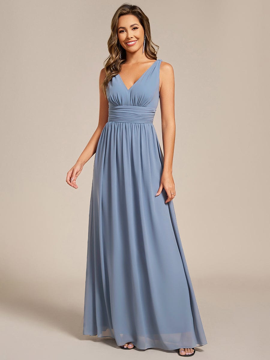 Elegant V Neck A Line Chiffon Maxi Bridesamid Dresses #color_Slate Blue