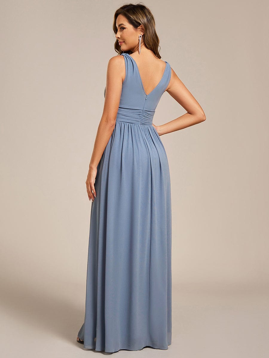 Elegant V Neck A Line Chiffon Maxi Bridesamid Dresses #color_Slate Blue