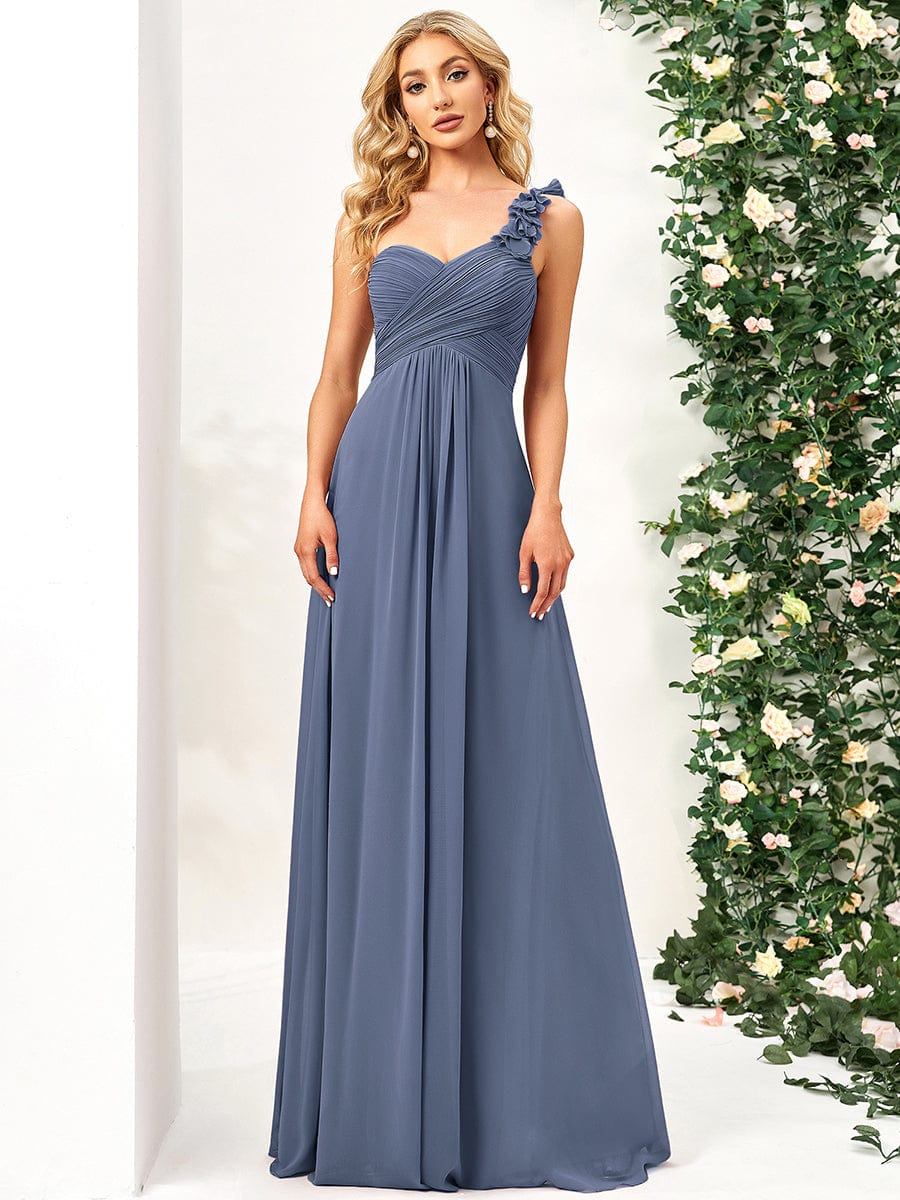 Chiffon One Shoulder Long Bridesmaid Dresses #color_Dusty Blue