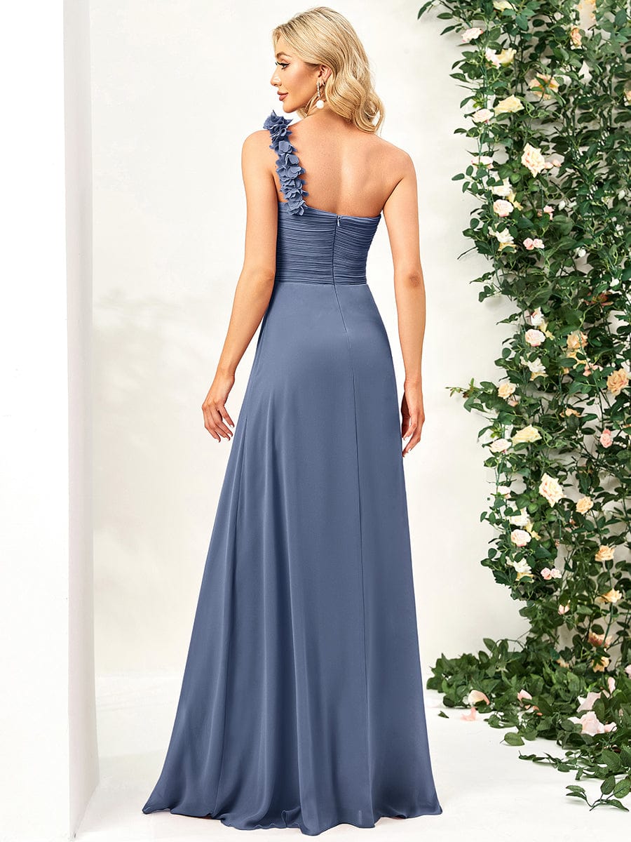 Chiffon One Shoulder Long Bridesmaid Dresses #color_Dusty Blue