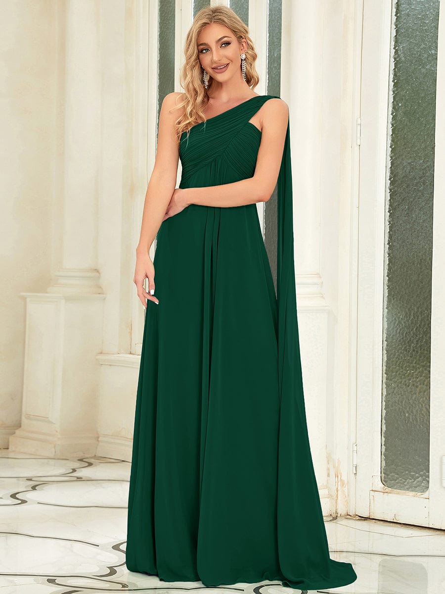 Maxi Long Chiffon One Shoulder Evening Dresses for Women #color_Dark Green