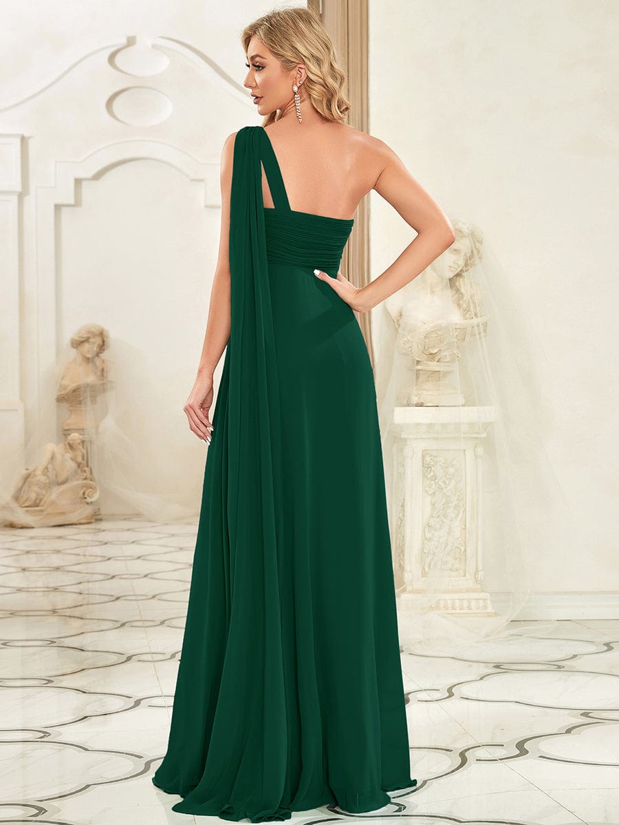 Maxi Long Chiffon One Shoulder Evening Dresses for Women #color_Dark Green