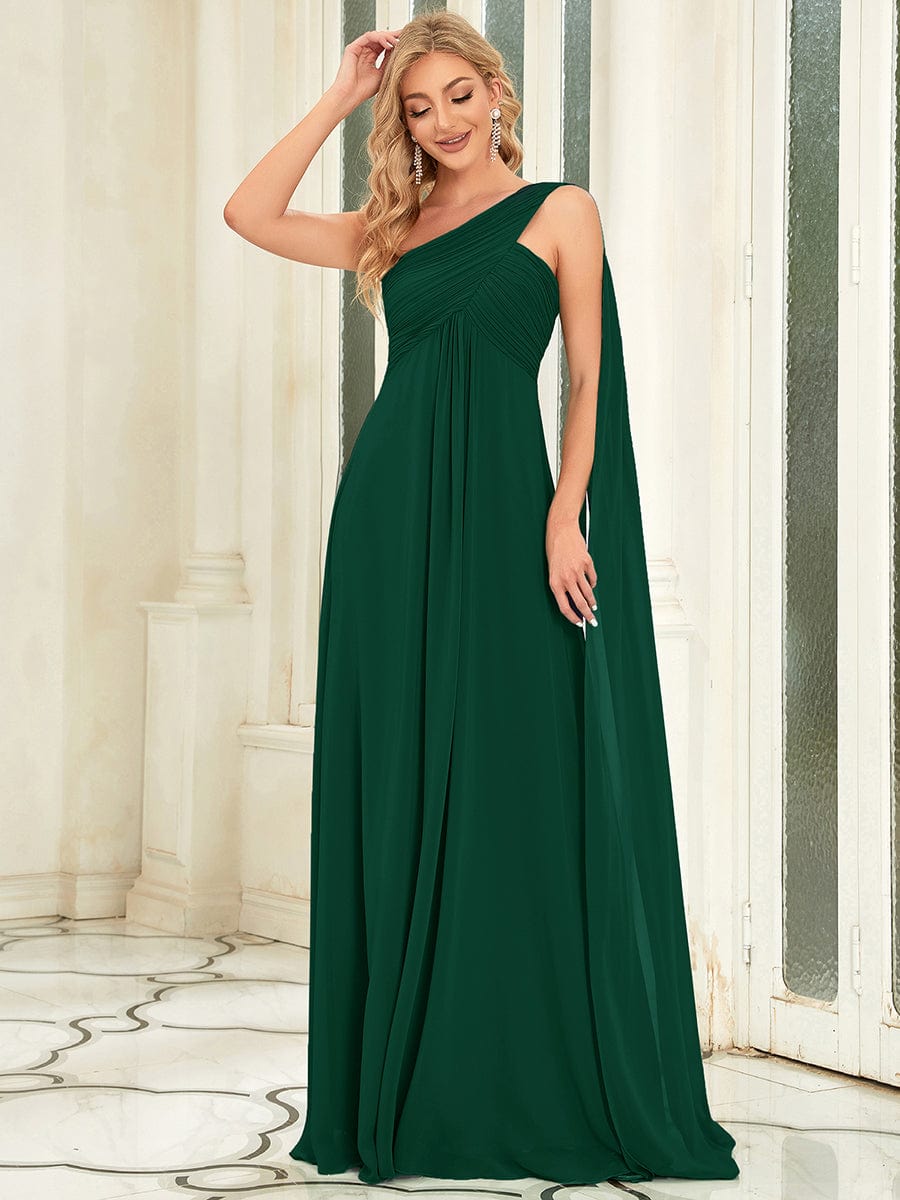 Maxi Long Chiffon One Shoulder Evening Dresses for Women #color_Dark Green