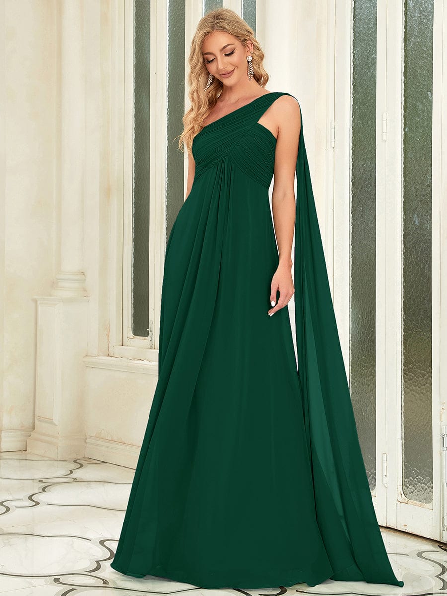 Maxi Long Chiffon One Shoulder Evening Dresses for Women #color_Dark Green