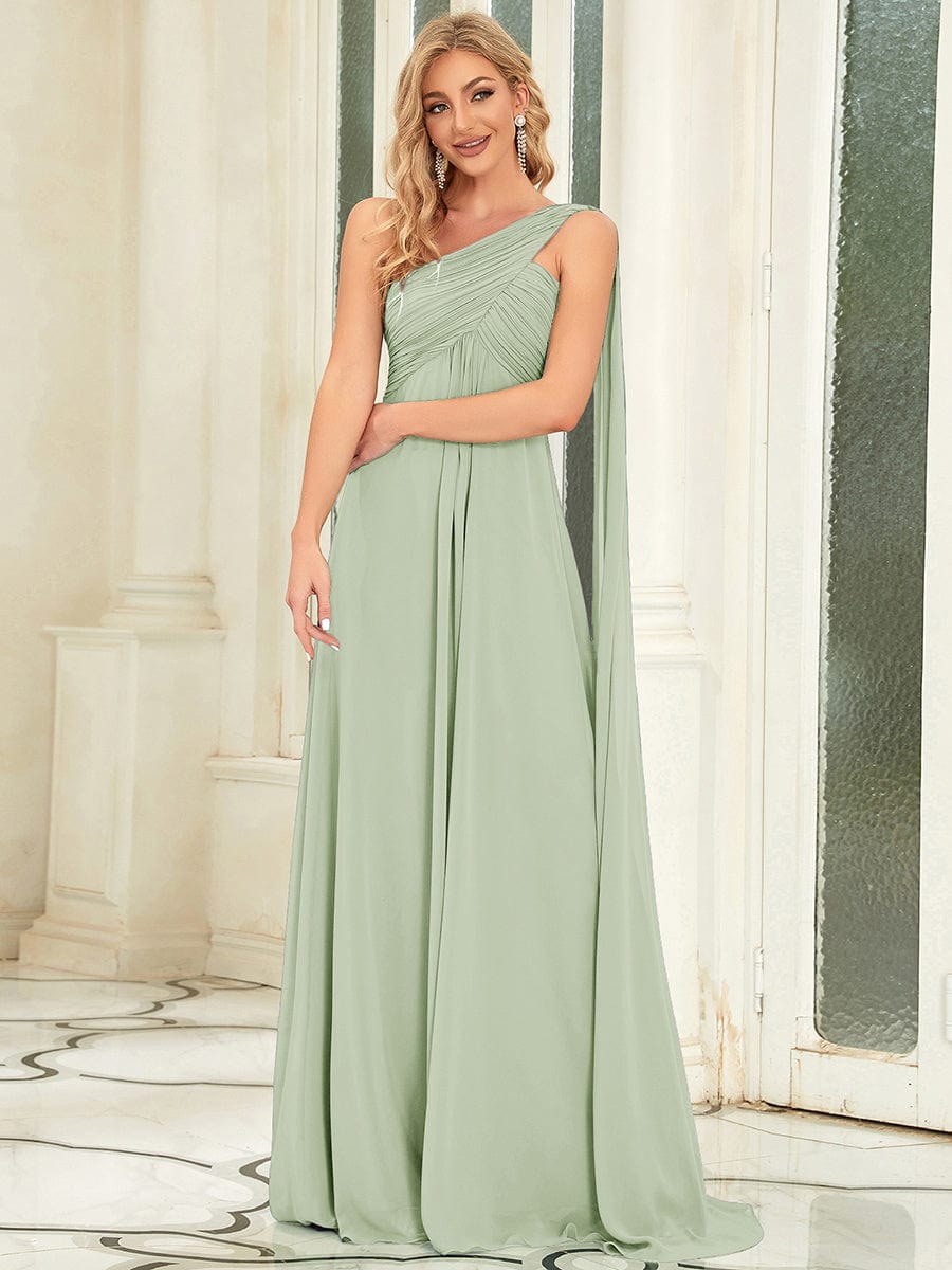 Maxi Long Chiffon One Shoulder Evening Dresses for Women #color_Mint Green