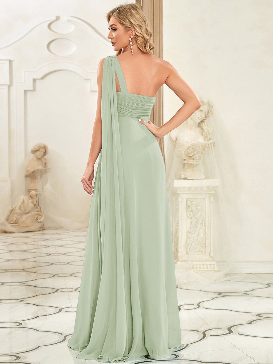 Maxi Long Chiffon One Shoulder Evening Dresses for Women #color_Mint Green