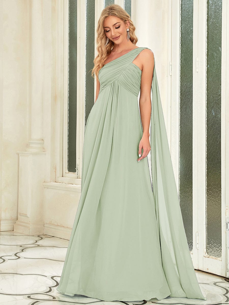 Maxi Long Chiffon One Shoulder Evening Dresses for Women #color_Mint Green