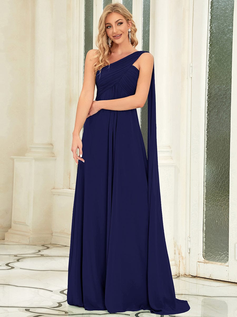 Maxi Long Chiffon One Shoulder Evening Dresses for Women #color_Navy Blue