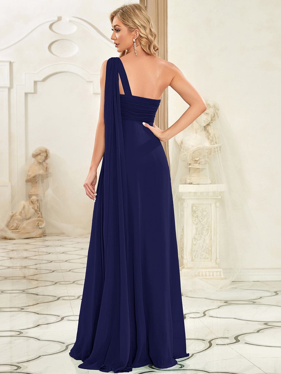 Maxi Long Chiffon One Shoulder Evening Dresses for Women #color_Navy Blue