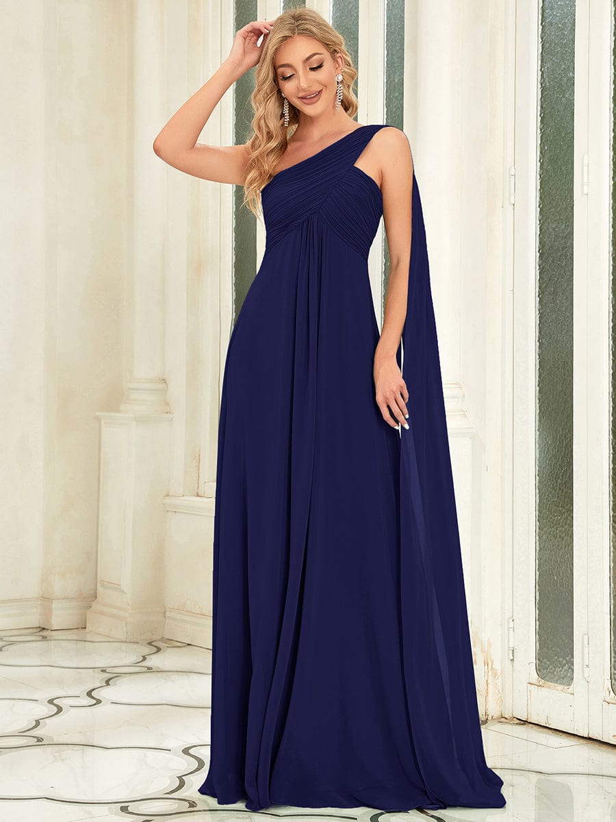 Maxi Long Chiffon One Shoulder Evening Dresses for Women #color_Navy Blue