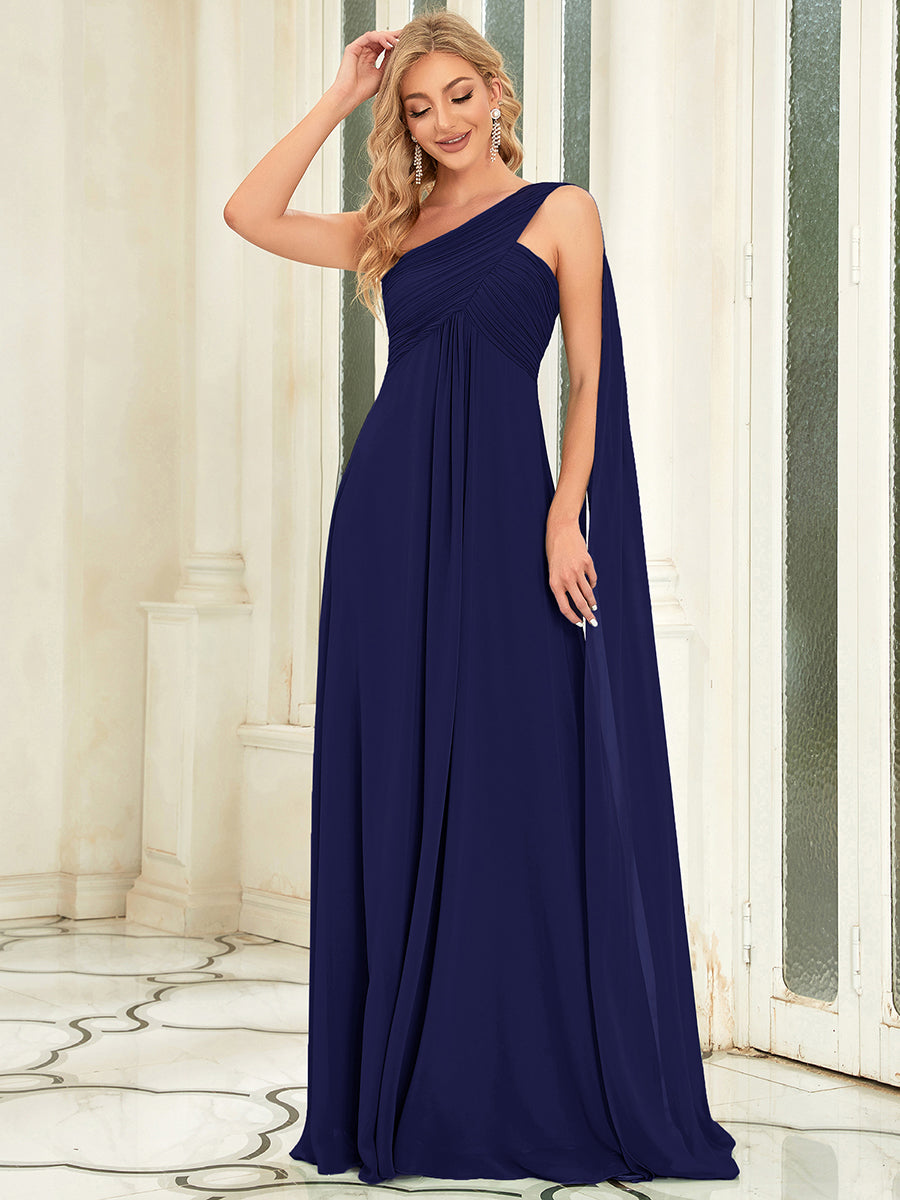 Elegant V Neck A Line Chiffon Maxi Bridesamid Dresses #color_Navy Blue