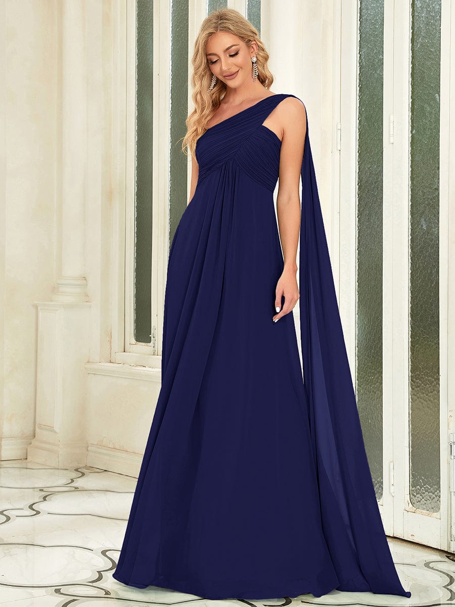 Maxi Long Chiffon One Shoulder Evening Dresses for Women #color_Navy Blue