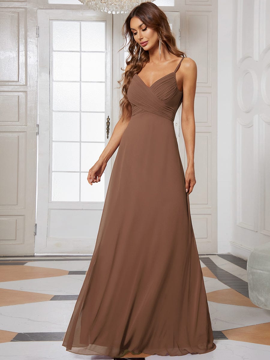 Custom Size Sweetheart Draped Back Floor Length Bridesmaid Dress #color_Brown