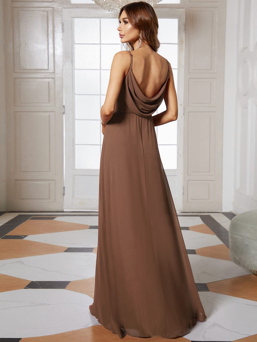 Custom Size Sweetheart Draped Back Floor Length Bridesmaid Dress #color_Brown