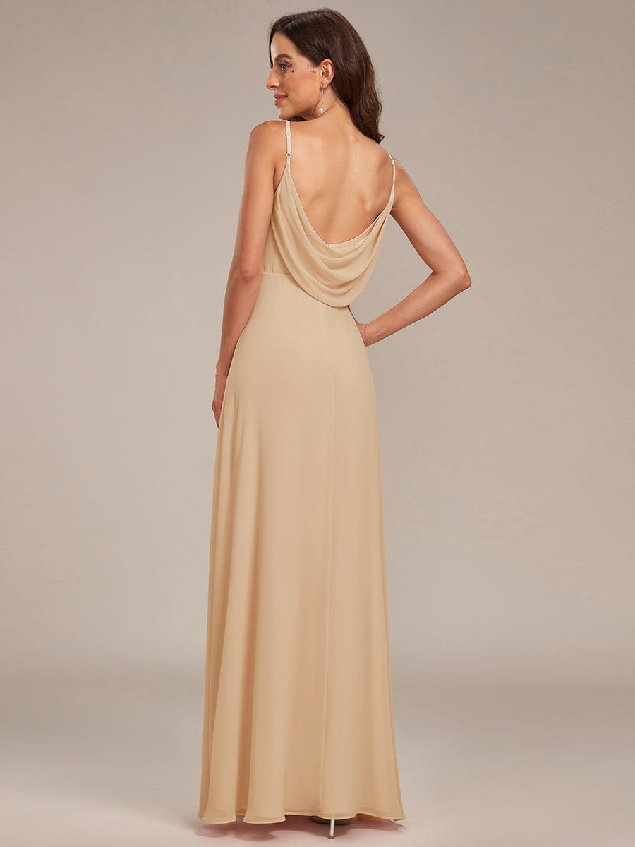 Sweetheart Draped Back Floor Length Bridesmaid Dress #color_Champagne