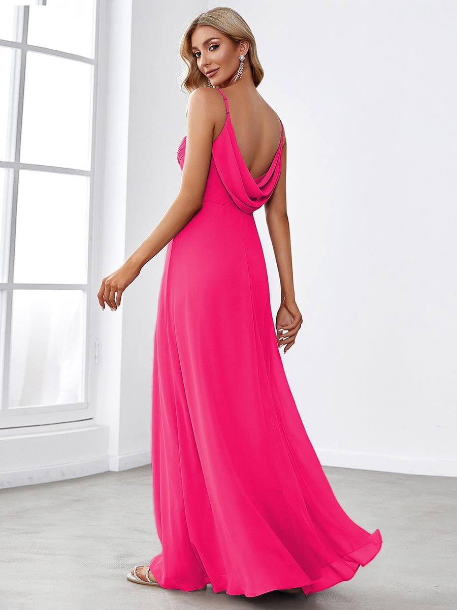 Sweetheart Draped Back Maxi Bridesmaid Dress #color_Hot Pink