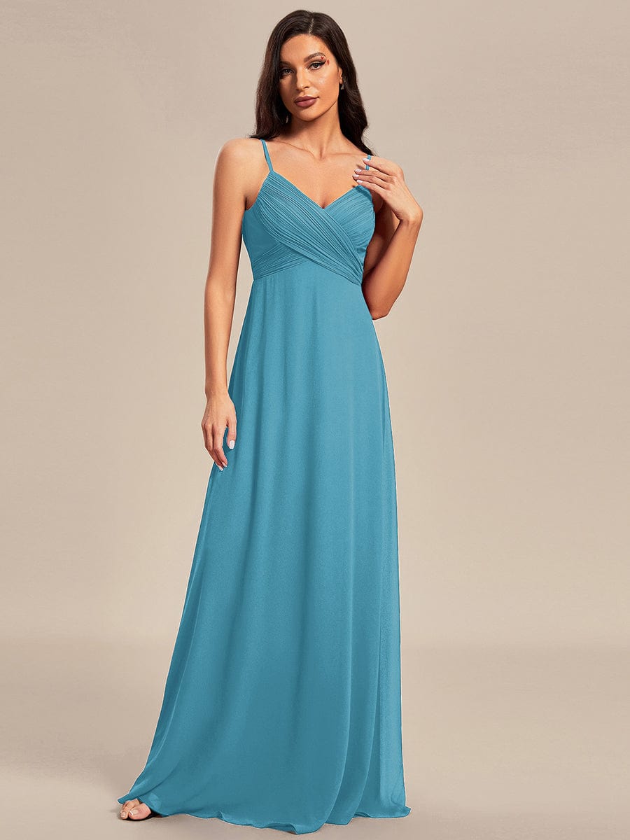 Sweetheart Draped Back Floor Length Bridesmaid Dress #color_Jade Blue