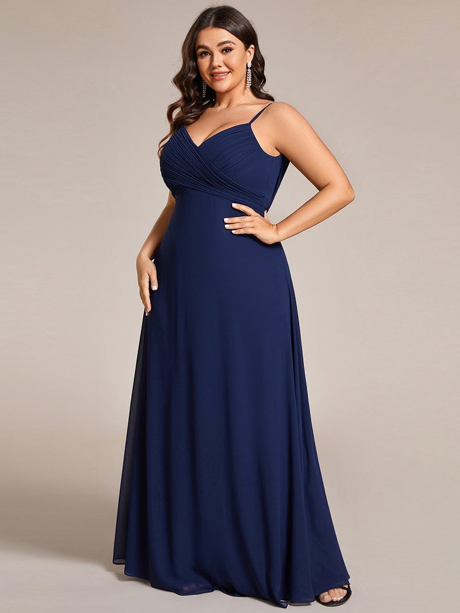 Custom Size Plus Size Sweetheart Draped Back Floor Length Bridesmaid Dress #color_Navy Blue