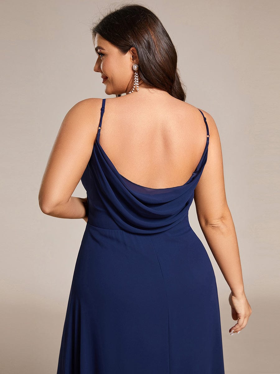 Custom Size Plus Size Sweetheart Draped Back Floor Length Bridesmaid Dress #color_Navy Blue