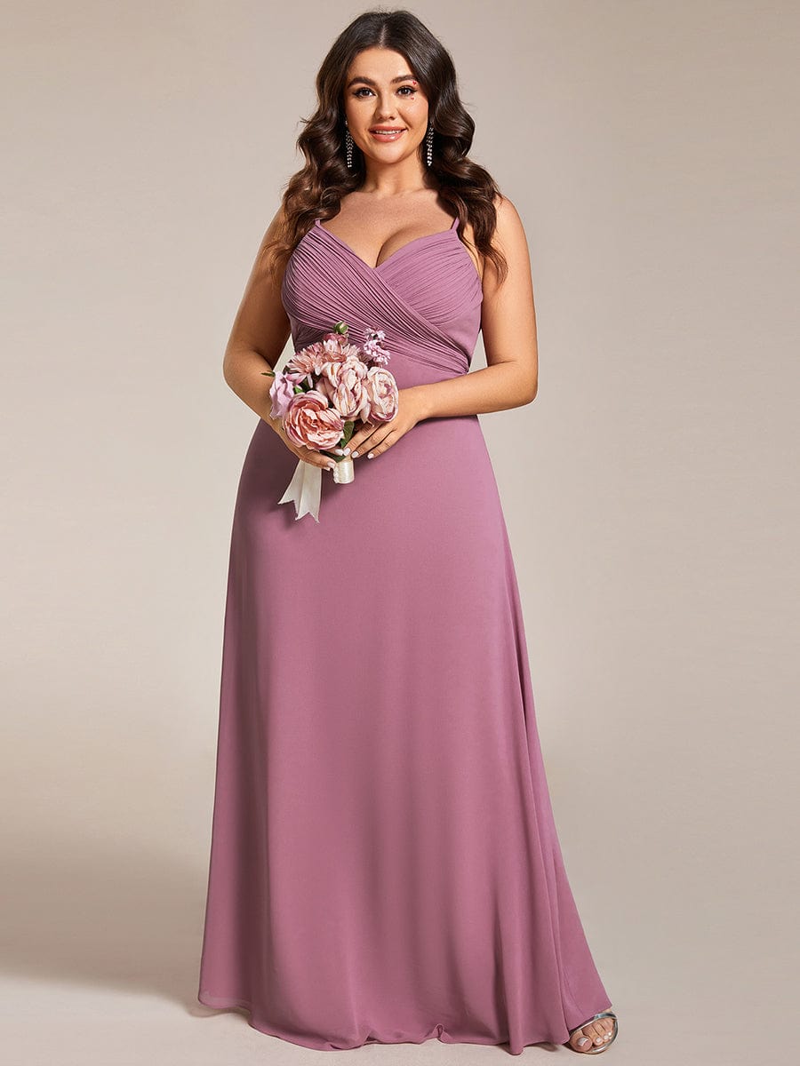 Custom Size Plus Size Sweetheart Draped Back Floor Length Bridesmaid Dress #color_Purple Orchid