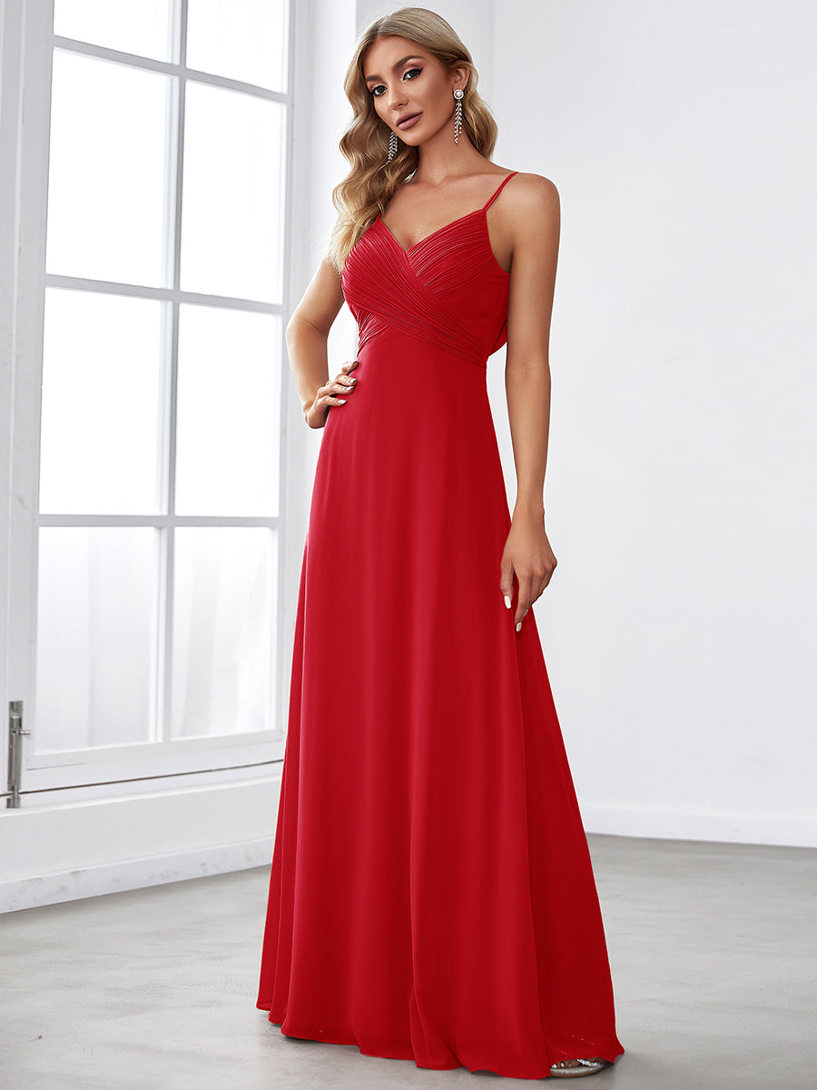 Sweetheart Draped Back Floor Length Bridesmaid Dress #color_Red