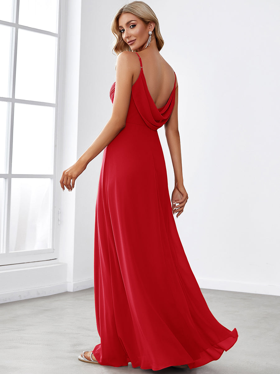 Sweetheart Draped Back Floor Length Bridesmaid Dress #color_Red