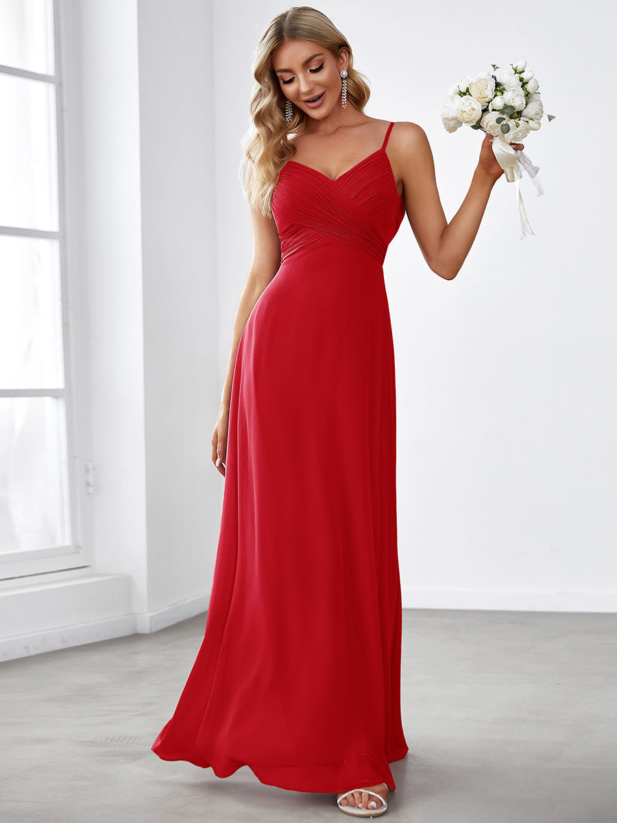 Sweetheart Draped Back Floor Length Bridesmaid Dress #color_Red