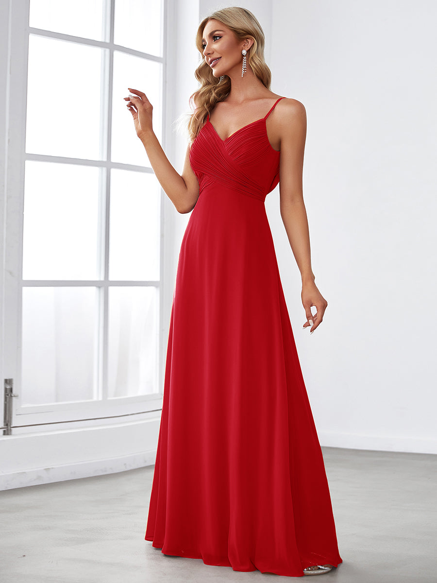 Sweetheart Draped Back Floor Length Bridesmaid Dress #color_Red