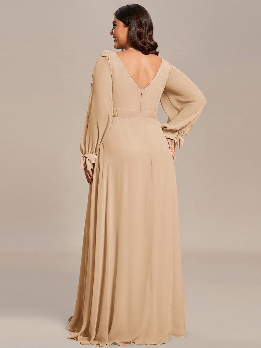 Gentle Split Sleeve Low Back Thigh Slit Bridesmaid Dress #color_Champagne