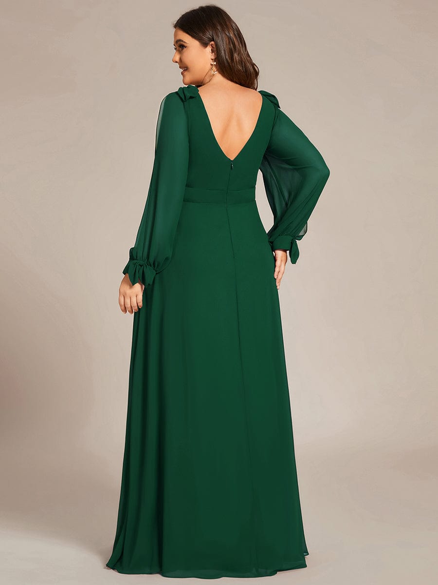 Gentle Split Sleeve Low Back Thigh Slit Dress in Dark Green #color_Dark Green