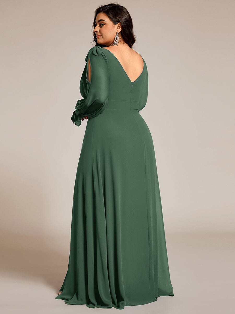 Gentle Split Sleeve Low Back Thigh Slit Bridesmaid Dress #color_Eucalyptus Green