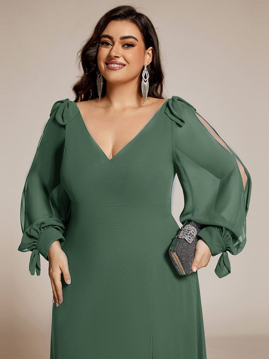 Gentle Split Sleeve Low Back Thigh Slit Bridesmaid Dress #color_Eucalyptus Green