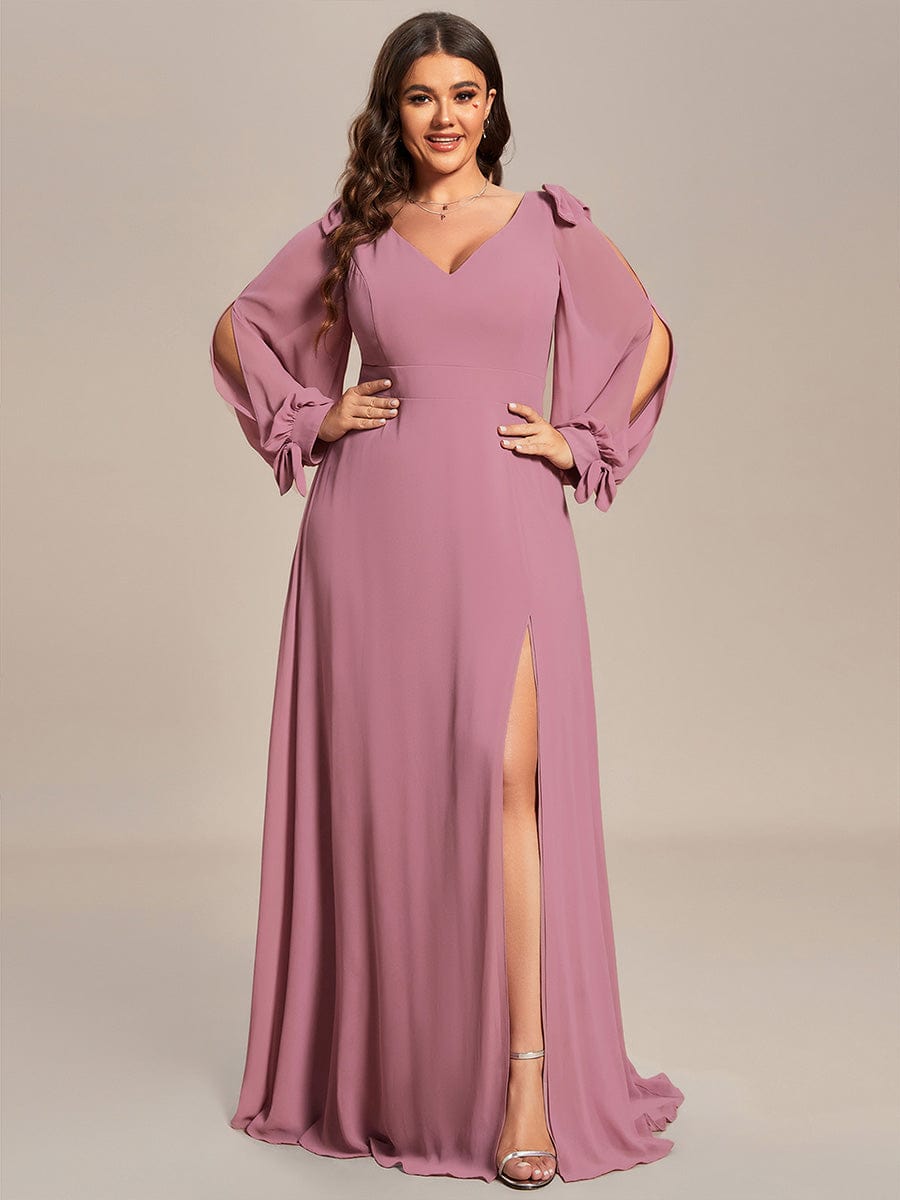 Gentle Split Sleeve Low Back Thigh Slit Bridesmaid Dress #color_Purple Orchid