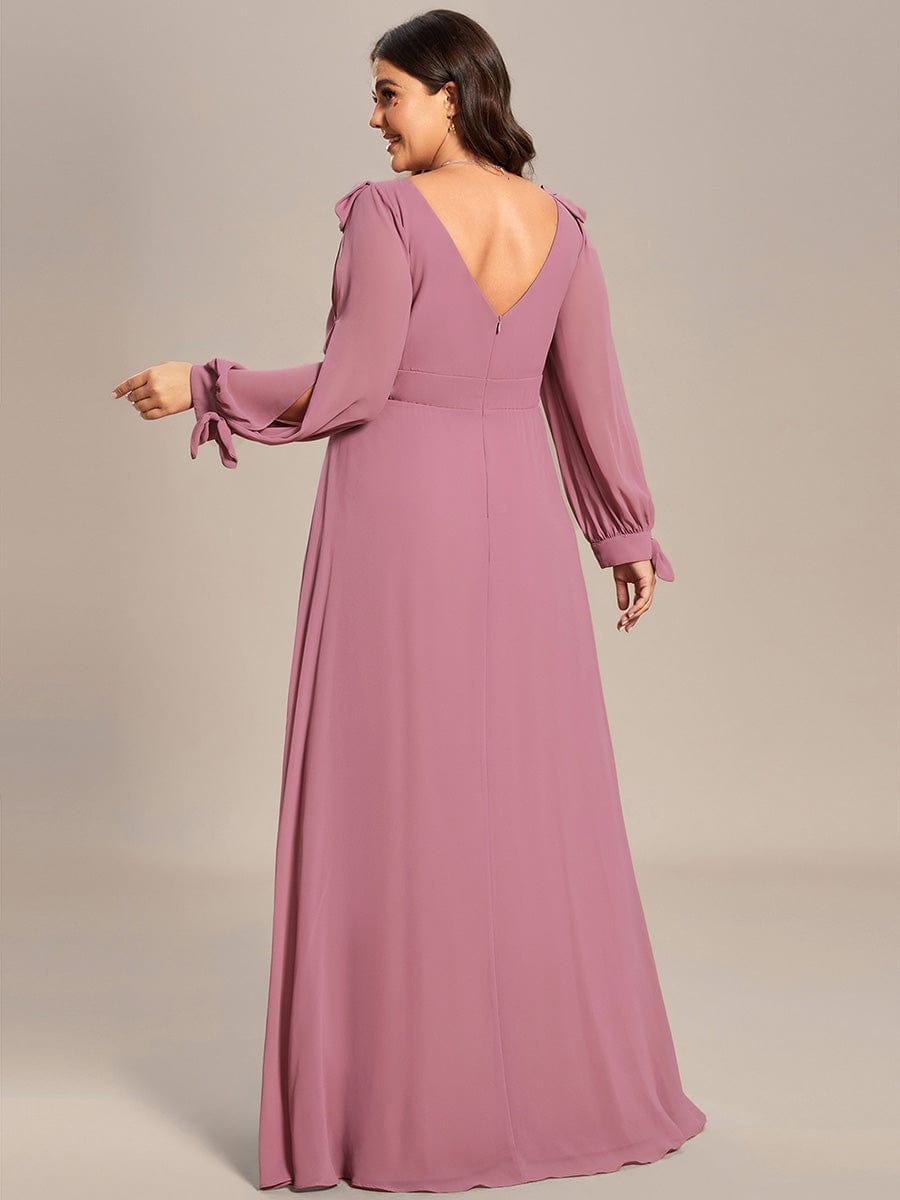 Gentle Split Sleeve Low Back Thigh Slit Bridesmaid Dress #color_Purple Orchid