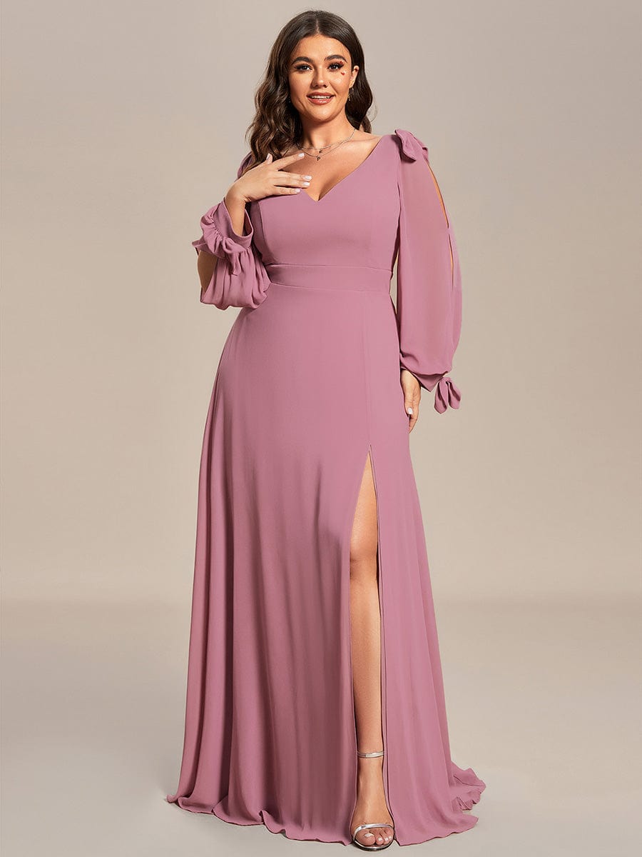 Gentle Split Sleeve Low Back Thigh Slit Bridesmaid Dress #color_Purple Orchid