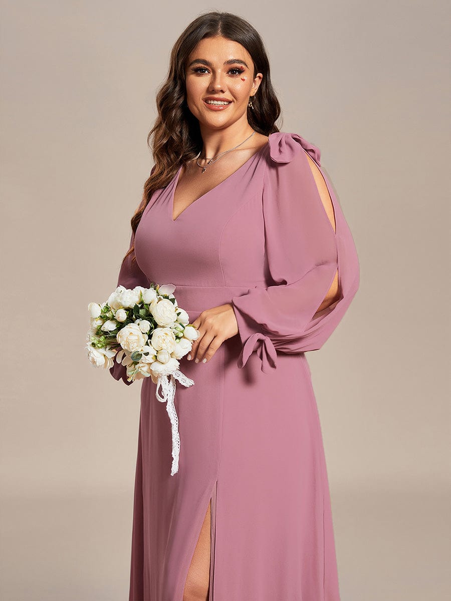 Gentle Split Sleeve Low Back Thigh Slit Bridesmaid Dress #color_Purple Orchid